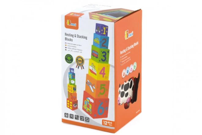 Wooden Stacking Blocks with Animals and Numbers