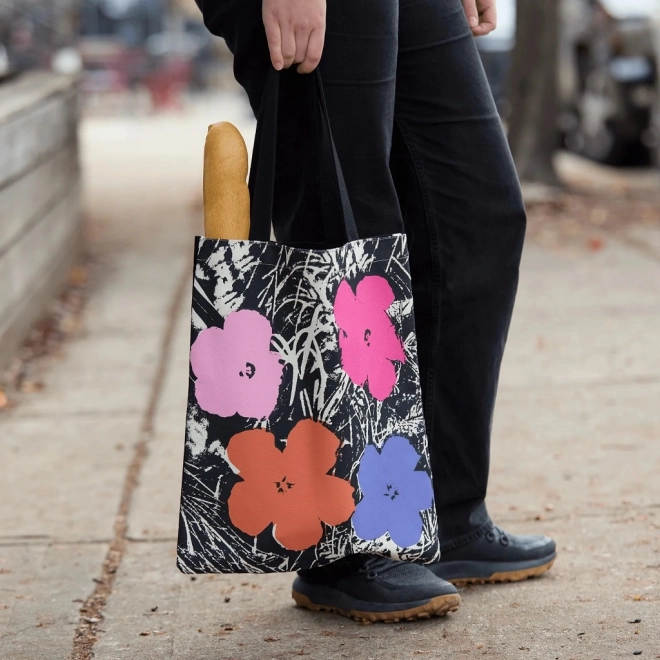 Canvas Tote Bag with Warhol Flowers - Pink