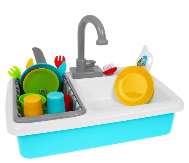 Children's Toy Sink with Faucet and Dishware Set