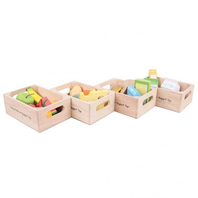 Set of Healthy Wooden Foods in Four Boxes