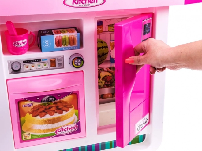 Interactive Children's Kitchen Set with Refrigerator – pink