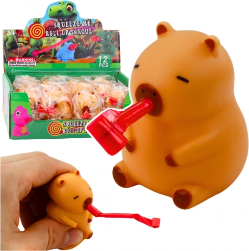 Gniotek antistress capibara con trombetta estraibile e fischietto 7 cm – figurina marrone