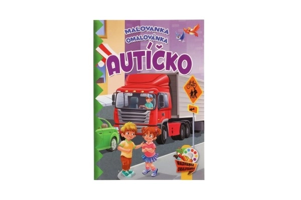 Dětské omalovánky a aktivity s autíčkem a pastelkami