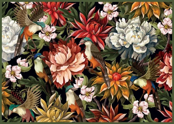 Puzzel Geheime tuin: Vogels tussen bloemen 1000 stukjes