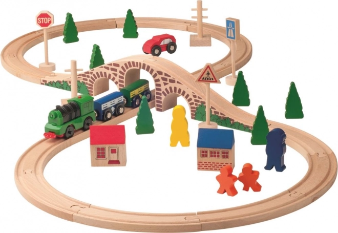 Wooden Train Set with Electric Locomotive