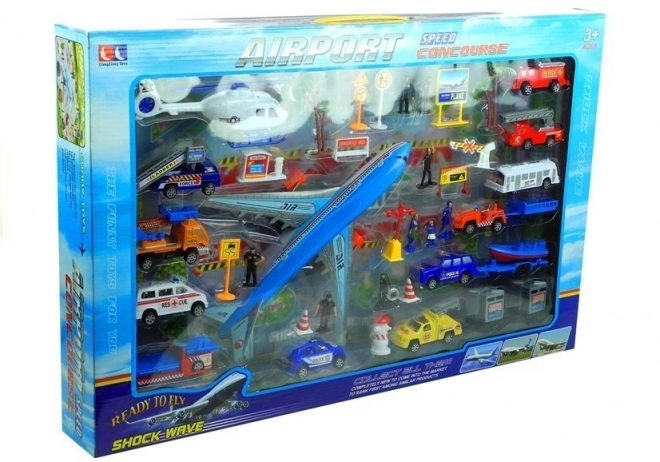 Large 41-piece Airport Playset with Plane and Vehicles