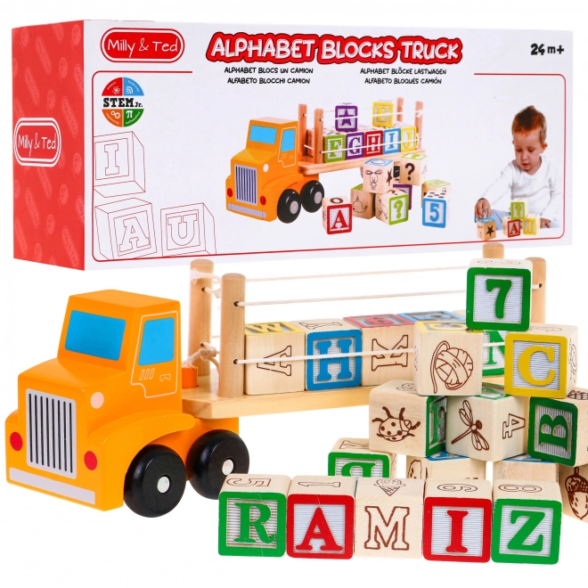 Wooden Truck with Trailer and Alphabet Blocks