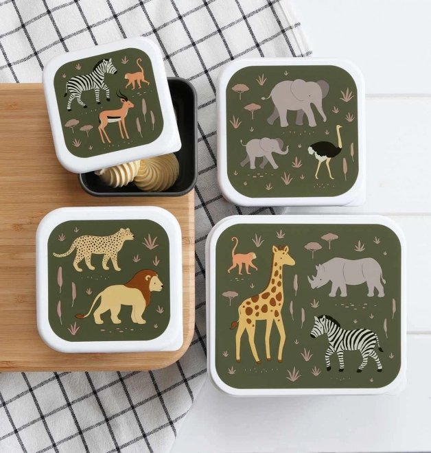 A little lovely company set of four snack boxes savannah animals