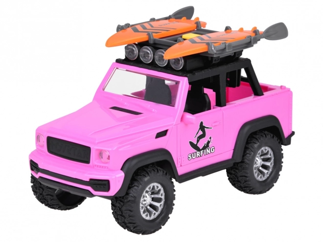 Pink Off-road Toy Car with Surfboards, Sounds, and Lights