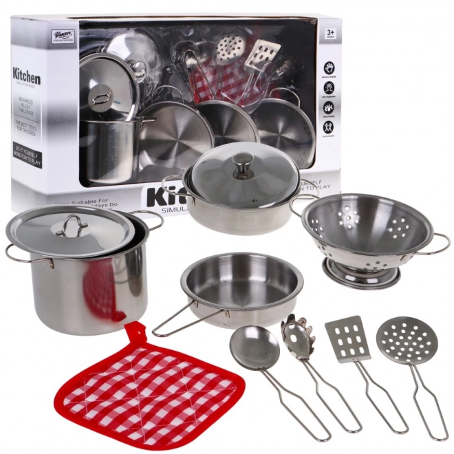 Metal Kitchen Set for Children 3+ Cookware and Accessories 11 Pieces