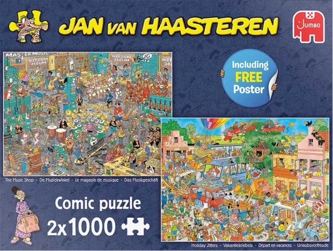 Jumbo Puzzle Set by Jan Van Haasteren - Music Store & Holiday Nervousness 2x1000 Pieces