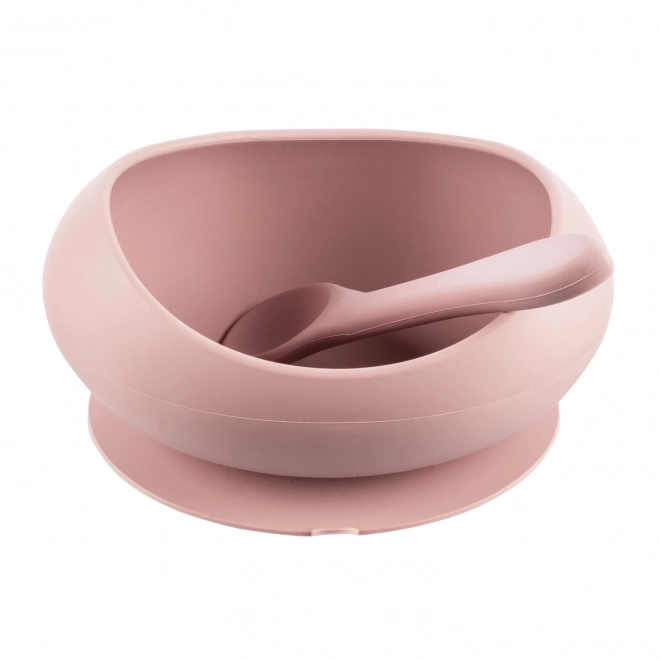 Silicone Bowl with Raised Edges and Suction Cup Old Pink