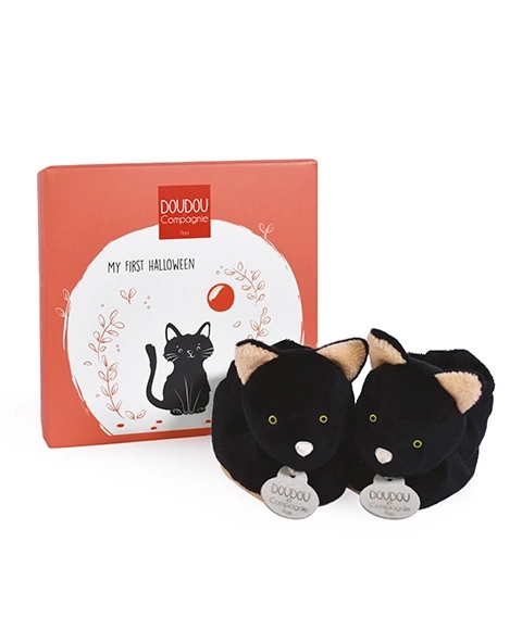 Doudou Black Cat Baby Booties Gift Set