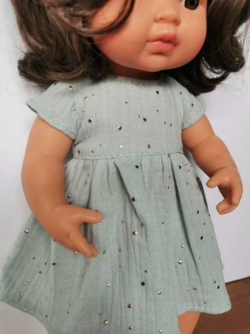 Muslin dress for doll mint 38 cm