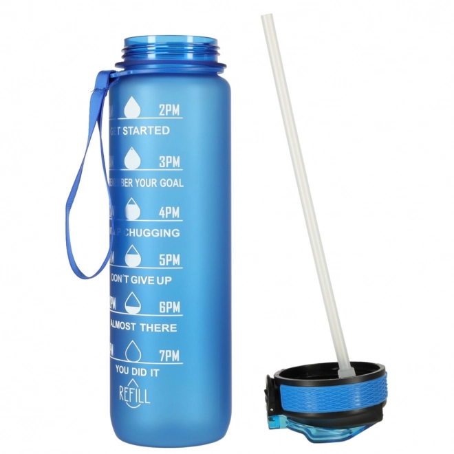 Motivational Water Bottle with Straw and Handle - 1L Blue