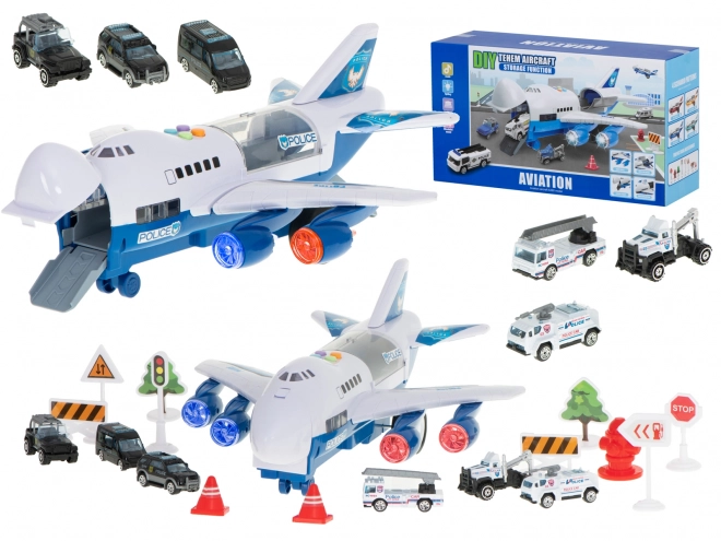 Transport airplane with police cars set