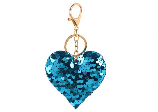 Heart Shaped Sequin Keychain Silver and Blue