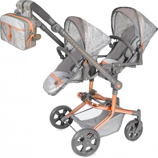 Opvouwbare poppenwagen voor tweelingen met rugzak - CITY X