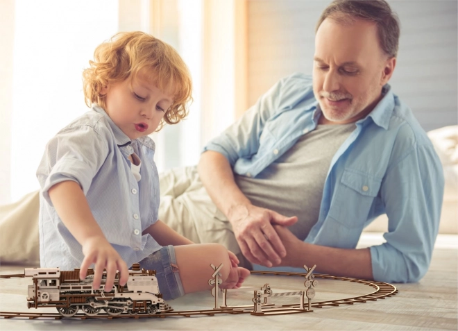 Wooden 3D Puzzle Express Train with Rails