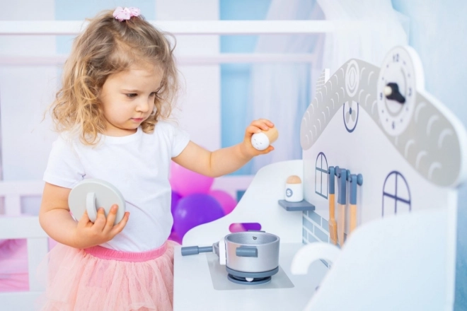 Wooden Play Kitchen with Light and Accessories