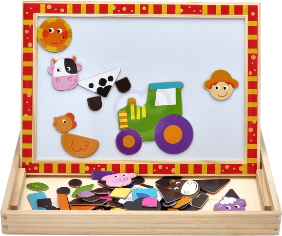 Dřevěná oboustranná tabule Tooky Toy Farma s magnetickými puzzly