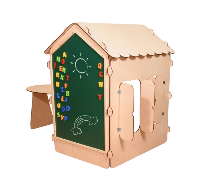 Wooden Playhouse with Blackboard and Table