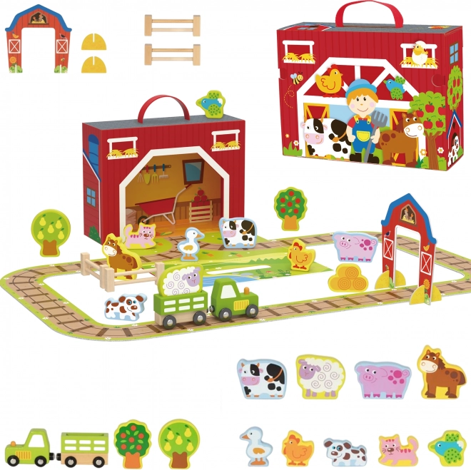 Dřevěná farma v kufříku Tooky Toy