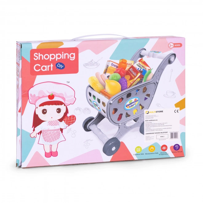 Children's Gray Shopping Cart with 18 Accessories