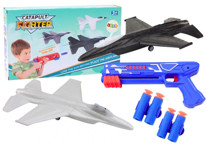 2-in-1 Dart Gun and Airplane Launcher Blue