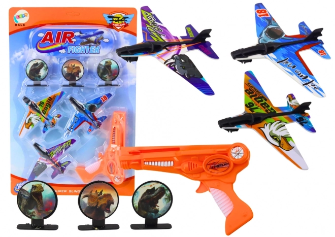 Airplane Launcher Set with Gun, 3 Planes, 3 Targets in Orange