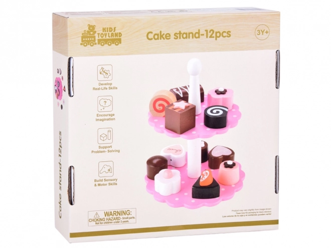 charming wooden pastry stand with cookies toy set