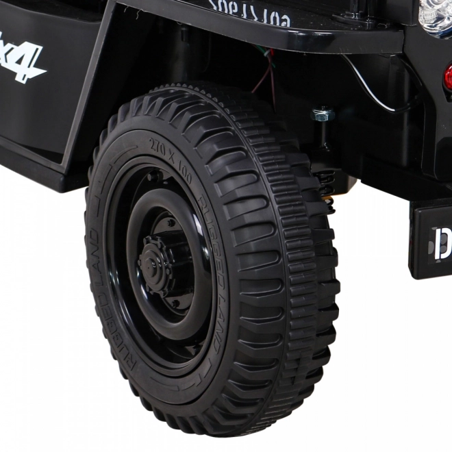 Retro military car for kids black + 4x4 drive + remote control + 2 luggage racks + slow start + MP3 LED