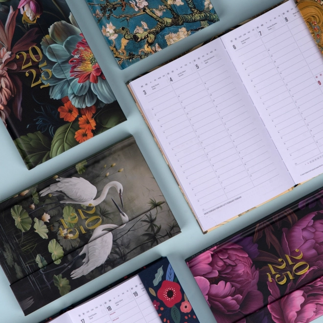 Weekly Magnetic Diary with Purple Flowers 2025