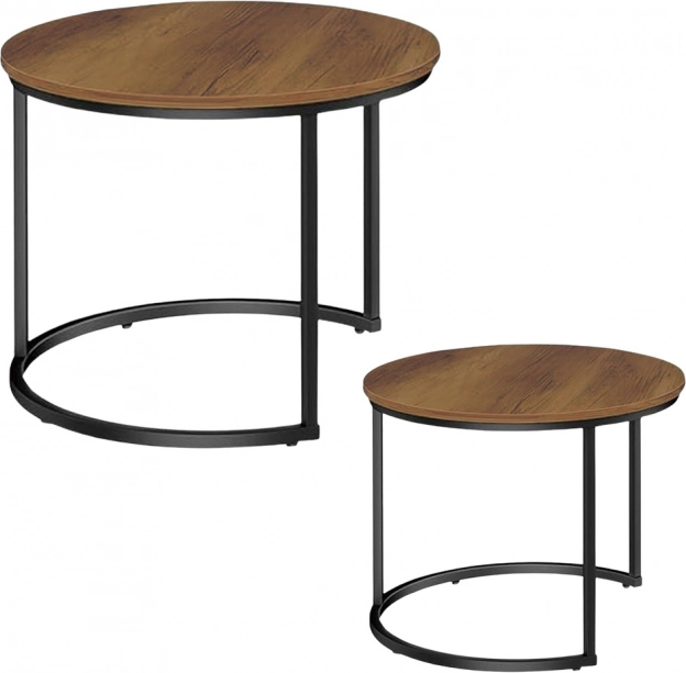 Set di tavolini rotondi da caffè 2 in 1 in legno naturale