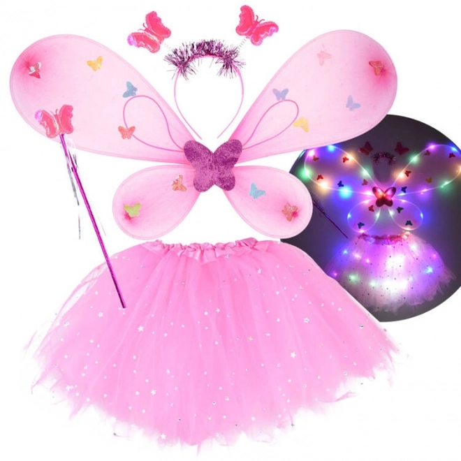 Pink Fairy Costume with Glowing Butterfly Wings – Bright Pink