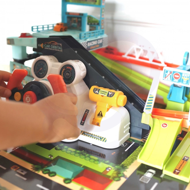 Parking Garage with Interactive Steering Wheel and 4 Cars
