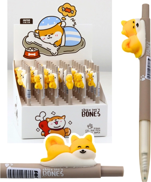 Zselés toll Shiba kutya figurával, kék tinta, 0,5 mm