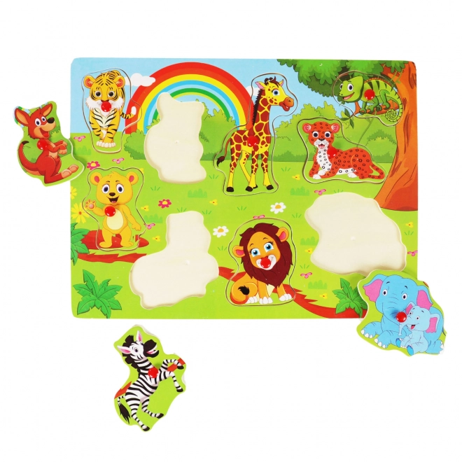 Wooden Zoo Puzzle with Plastic Handles