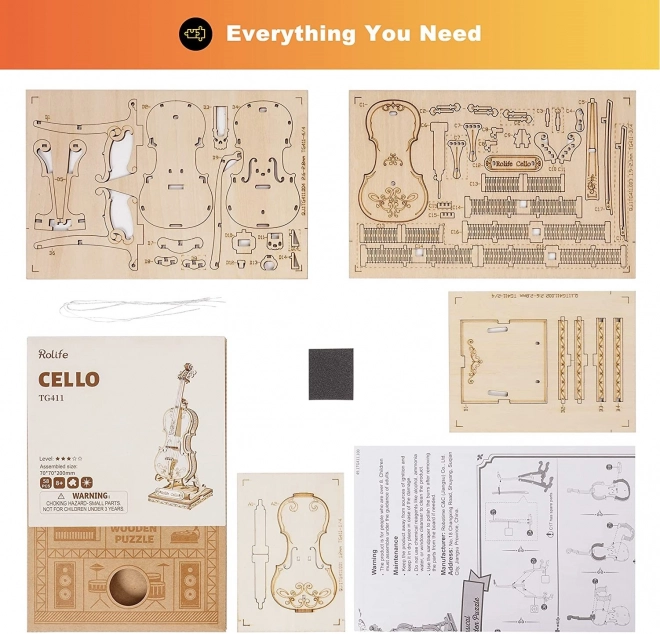 Robotic Wooden 3D Puzzle Cello