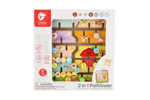 Wooden Educational Maze and Puzzle Board 2-in-1