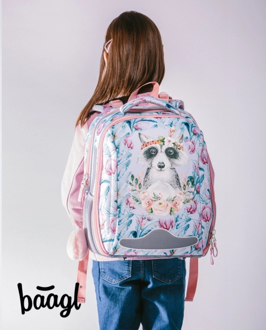 Baagl 3-piece School Set Shelly Raccoon: Backpack, Pencil Case, Shoe Bag