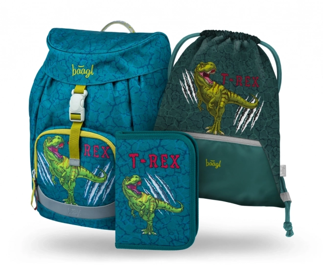 Baagl T-Rex School Backpack Set