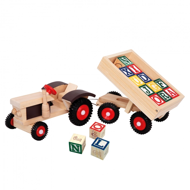 Bino Wooden Tractor with Trailer and Alphabet Blocks