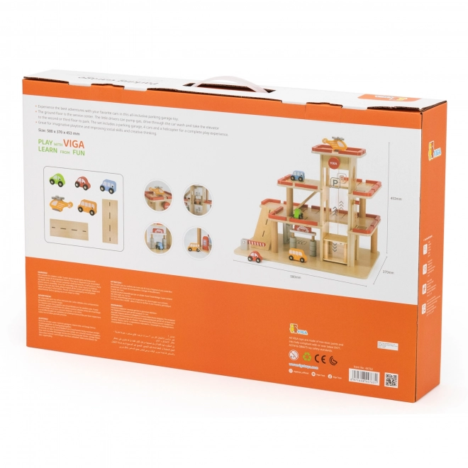 Wooden Parking Garage Set with Elevator