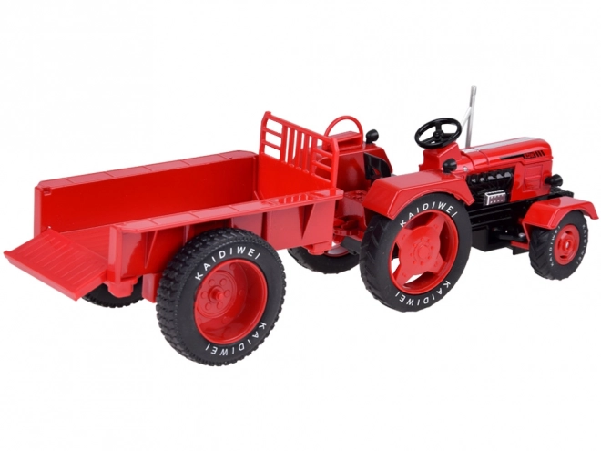 Red Metal Tractor with Trailer 1:18