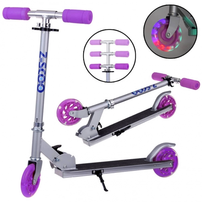 Foldable Children's Scooter with Light-Up Wheels – Purple