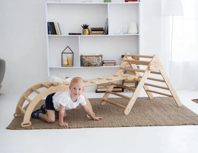 Montessori climber set, large natural wood