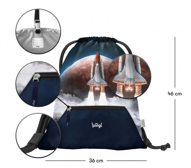 Baagl Drawstring Bag with Pocket Space Shuttle