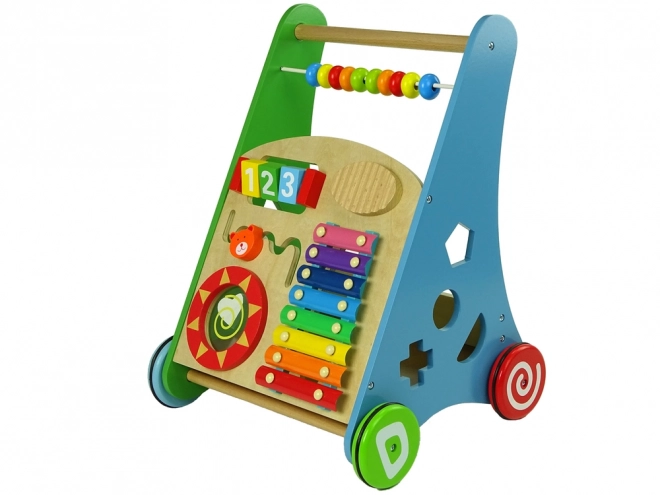 Colorful Wooden Walker with Xylophone and Shape Sorter