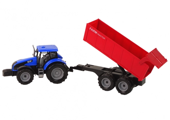 Blue Farm Tractor with Trailer